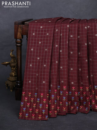 Maroon Semi Tussar Saree - Embroidery