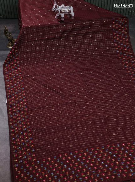 Maroon Semi Tussar Saree - Embroidery