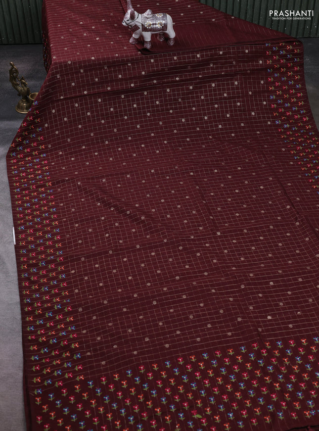 Maroon Semi Tussar Saree - Embroidery