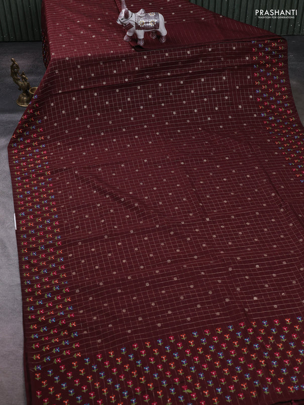Maroon Semi Tussar Saree - Embroidery