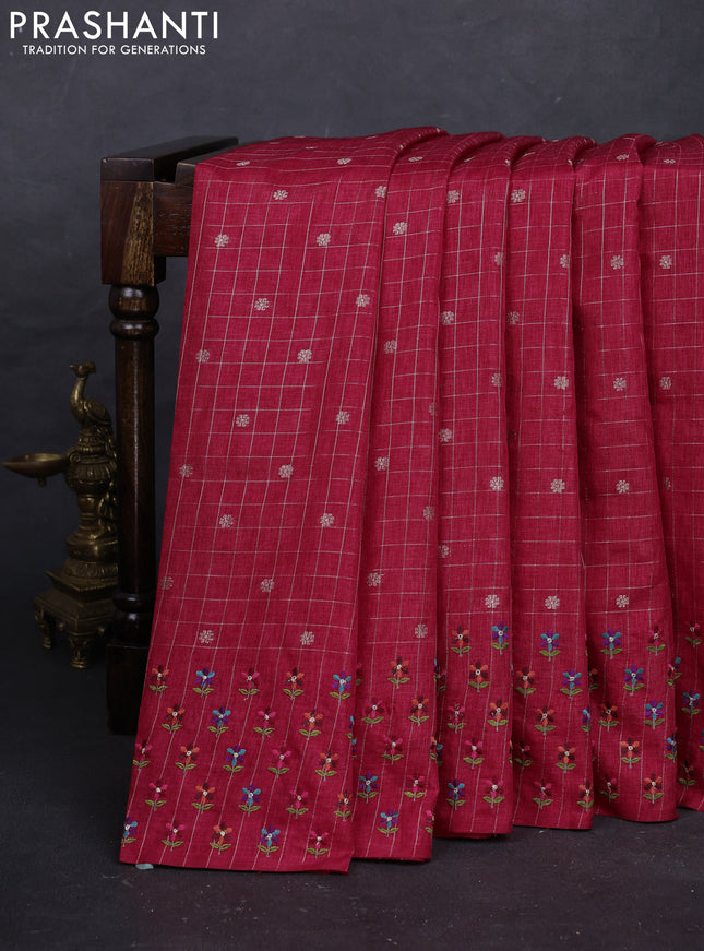 Pink Semi Tussar Saree - Embroidery