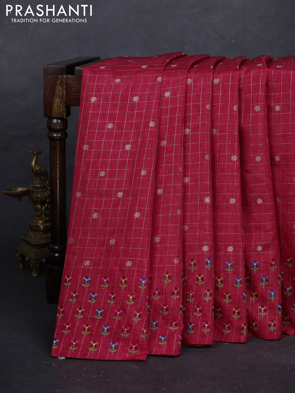 Pink Semi Tussar Saree - Embroidery