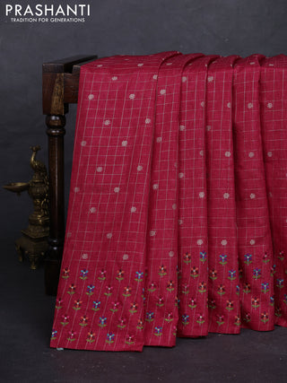 Pink Semi Tussar Saree - Embroidery