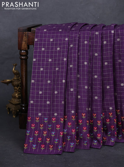 Purple Semi Tussar Saree - Embroidery