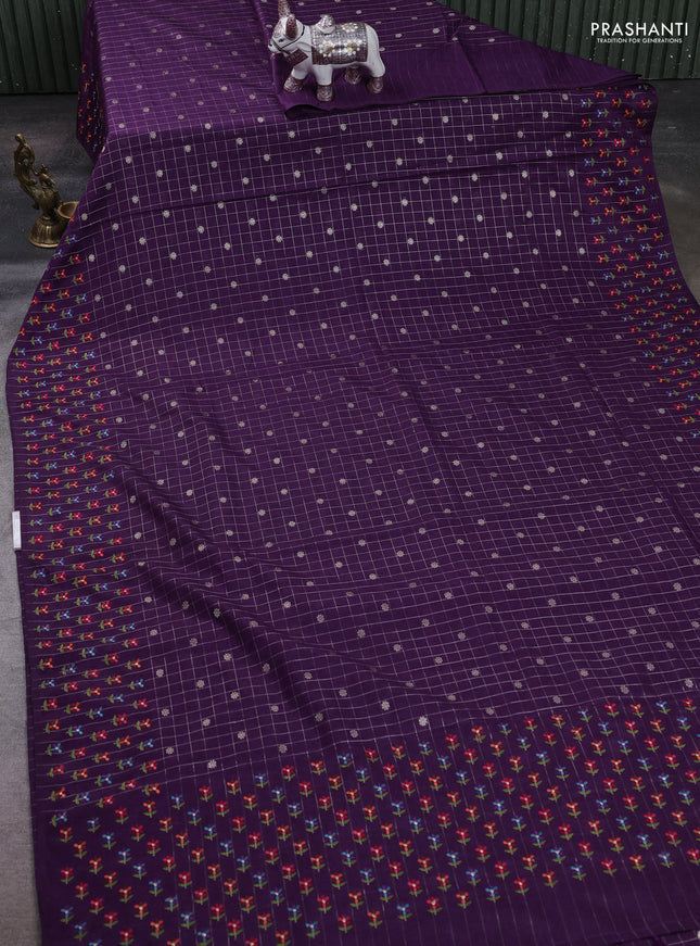 Purple Semi Tussar Saree - Embroidery