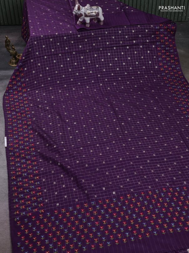 Purple Semi Tussar Saree - Embroidery