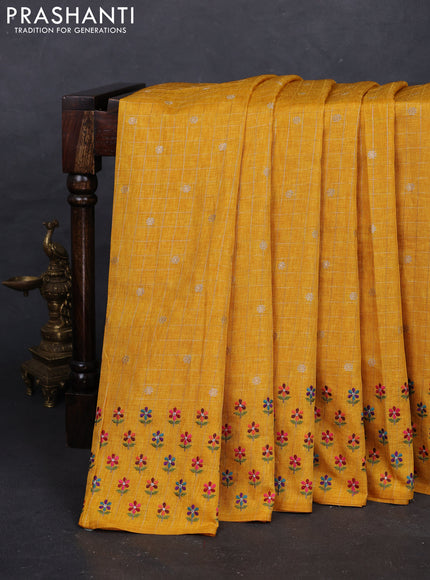 Yellow Semi Tussar Saree - Embroidery
