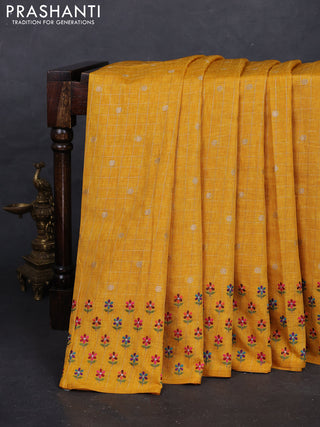 Yellow Semi Tussar Saree - Embroidery
