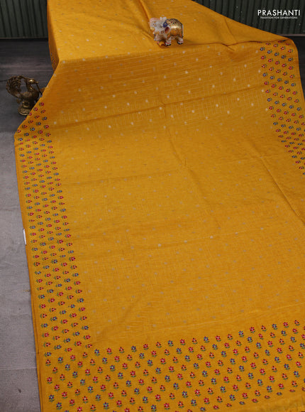 Yellow Semi Tussar Saree - Embroidery