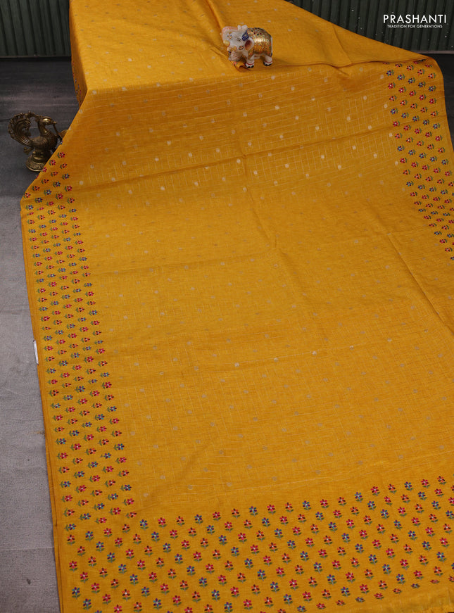 Yellow Semi Tussar Saree - Embroidery