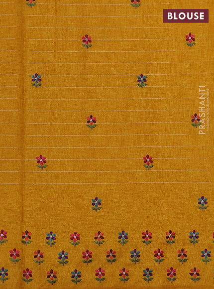Yellow Semi Tussar Saree - Embroidery
