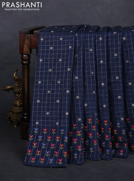 Peacock Blue Semi Tussar Saree - Embroidery