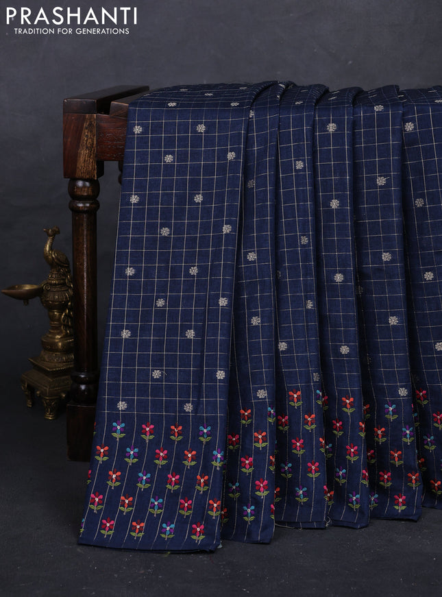 Peacock Blue Semi Tussar Saree - Embroidery