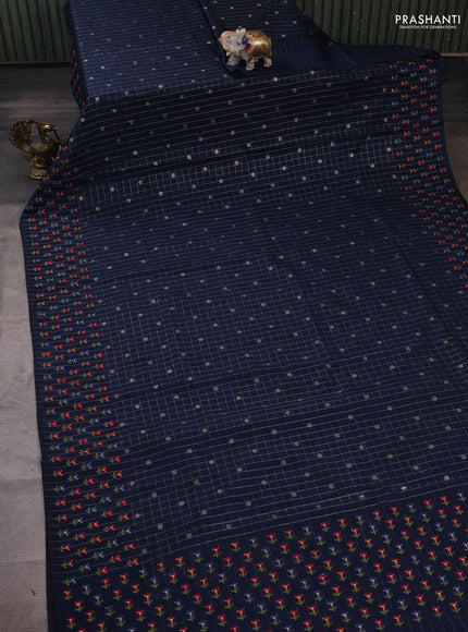 Peacock Blue Semi Tussar Saree - Embroidery