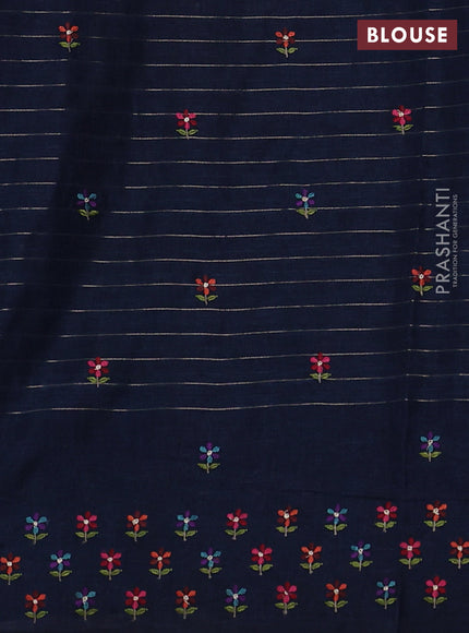 Peacock Blue Semi Tussar Saree - Embroidery