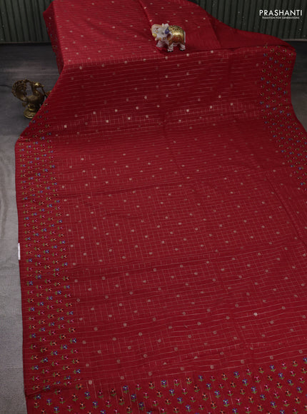Red Semi Tussar Saree - Embroidery