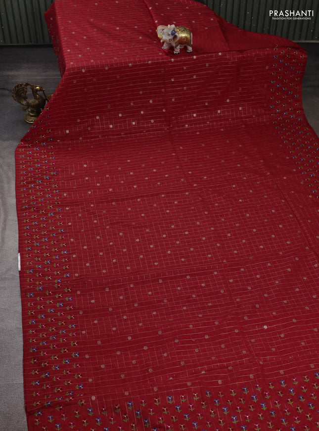 Red Semi Tussar Saree - Embroidery