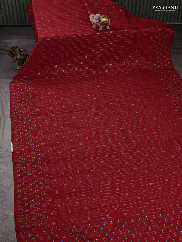 Red Semi Tussar Saree - Embroidery