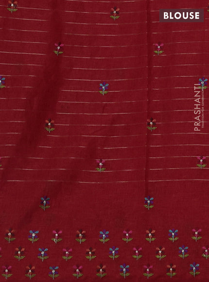 Red Semi Tussar Saree - Embroidery