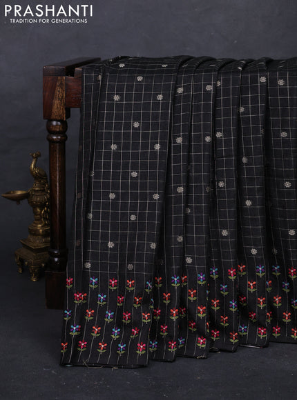 Black Semi Tussar Saree - Embroidery