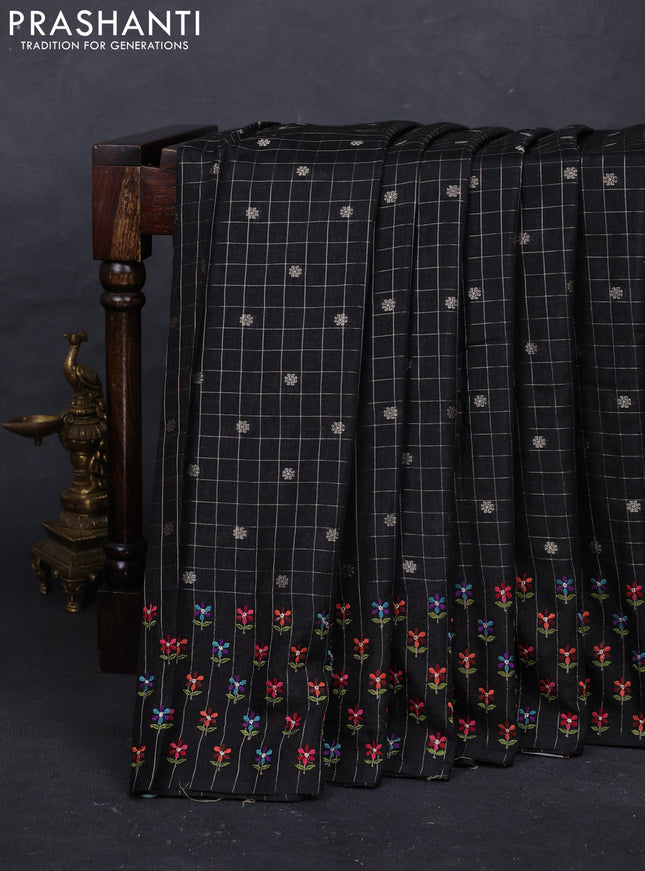 Black Semi Tussar Saree - Embroidery