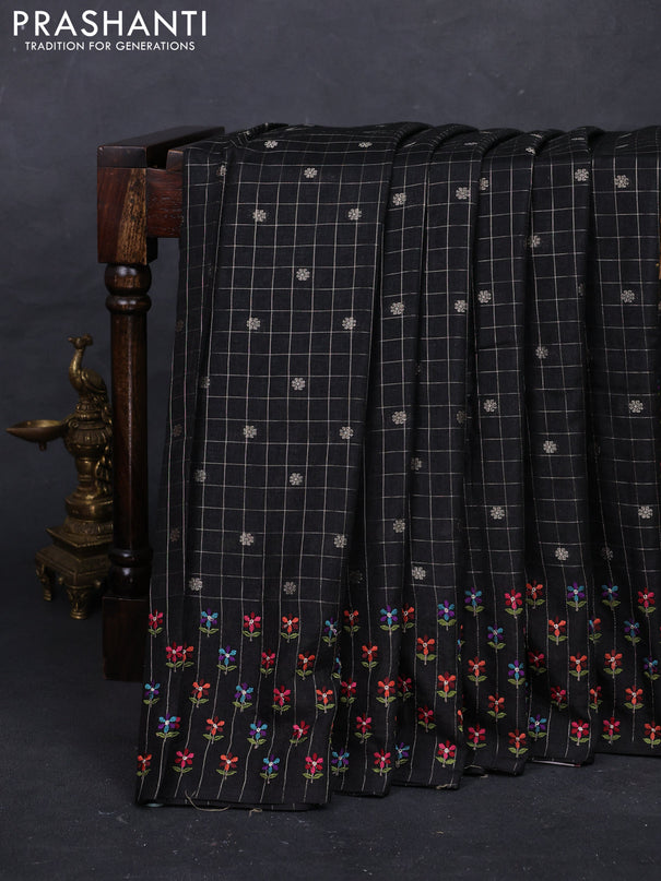Black Semi Tussar Saree - Embroidery