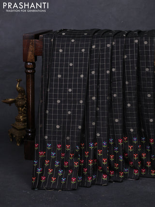 Black Semi Tussar Saree - Embroidery