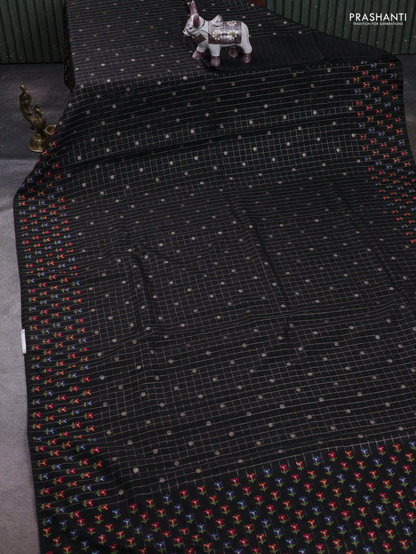 Black Semi Tussar Saree - Embroidery