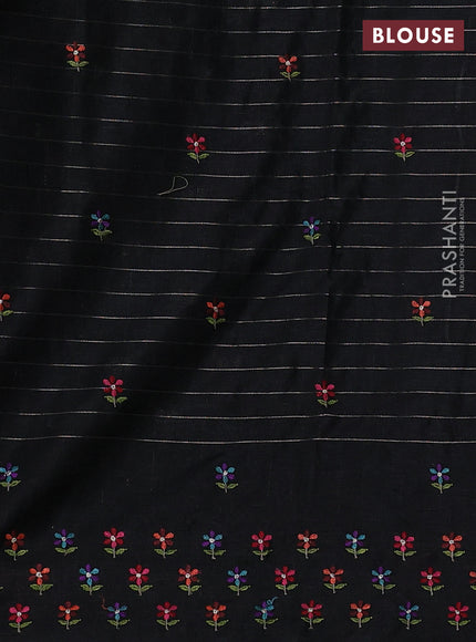 Black Semi Tussar Saree - Embroidery