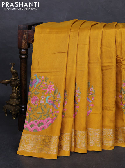 Mustard Semi Tussar Saree - Embroidery