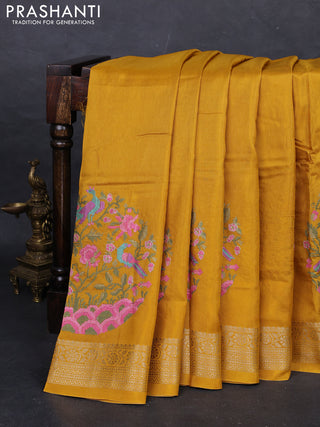 Mustard Semi Tussar Saree - Embroidery