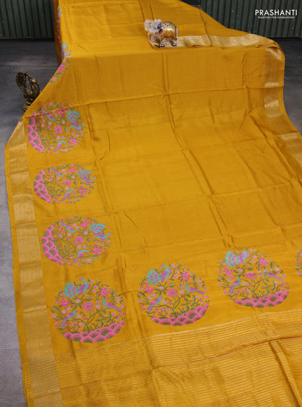 Mustard Semi Tussar Saree - Embroidery