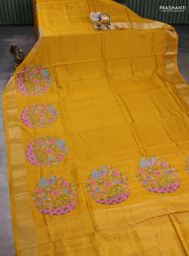 Mustard Semi Tussar Saree - Embroidery