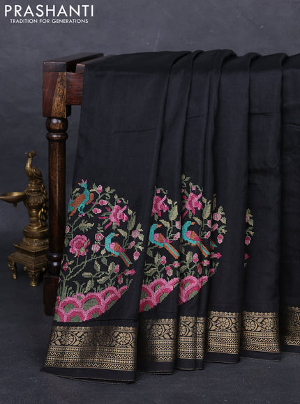 Black Semi Tussar Saree - Embroidery