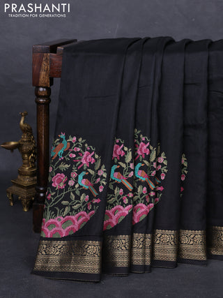 Black Semi Tussar Saree - Embroidery