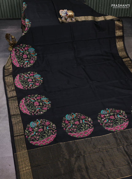 Black Semi Tussar Saree - Embroidery