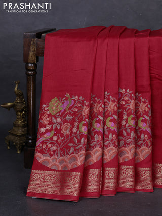 Red Semi Tussar Saree - Embroidery