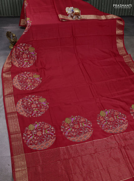 Red Semi Tussar Saree - Embroidery