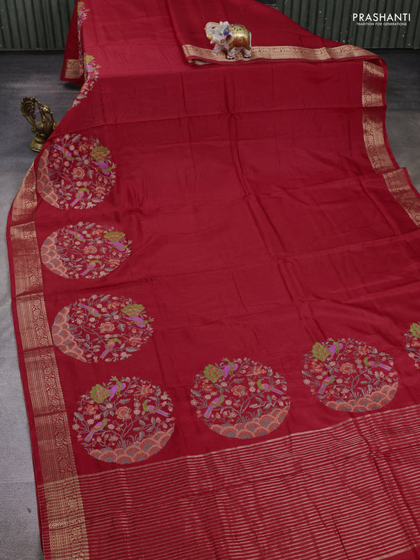 Red Semi Tussar Saree - Embroidery
