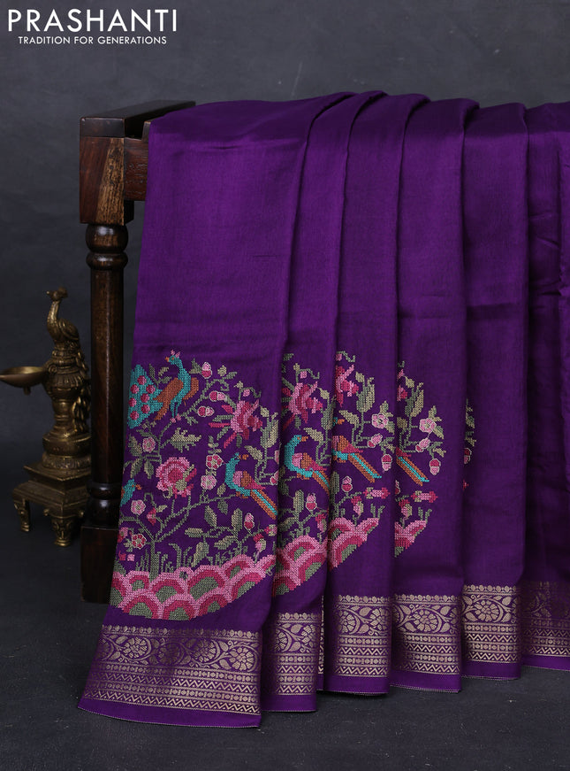Violet Semi Tussar Saree - Embroidery