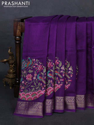 Violet Semi Tussar Saree - Embroidery