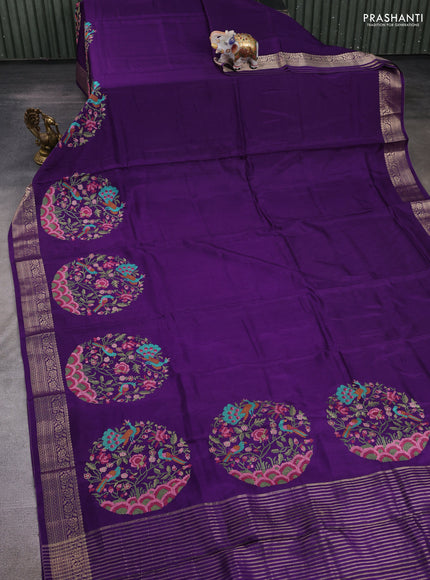 Violet Semi Tussar Saree - Embroidery