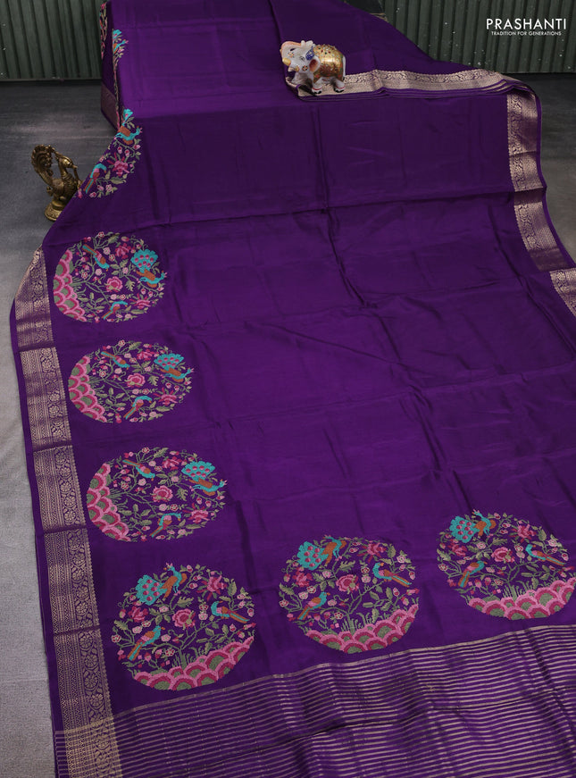 Violet Semi Tussar Saree - Embroidery