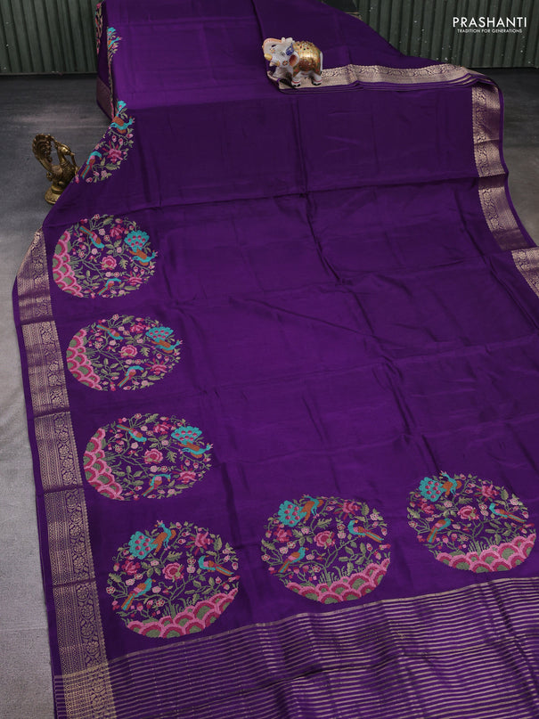 Violet Semi Tussar Saree - Embroidery