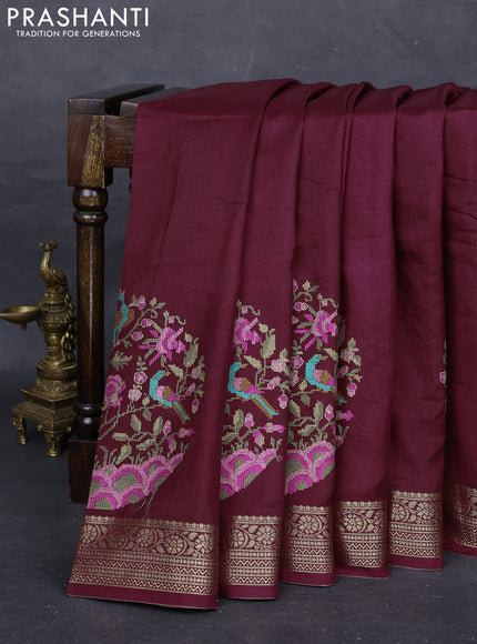 Maroon Semi Tussar Saree - Embroidery