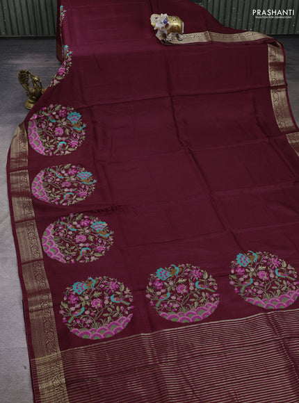 Maroon Semi Tussar Saree - Embroidery