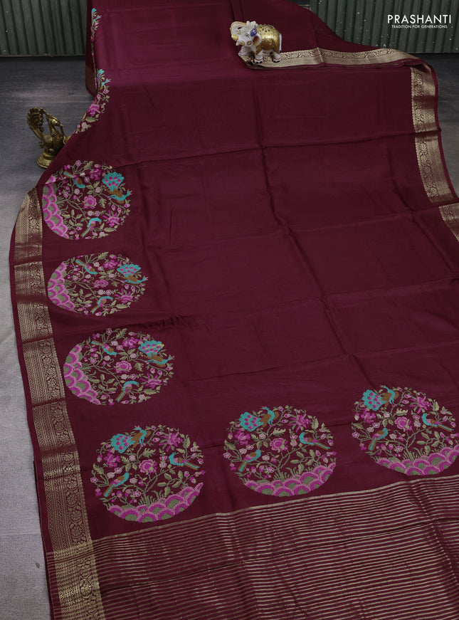 Maroon Semi Tussar Saree - Embroidery