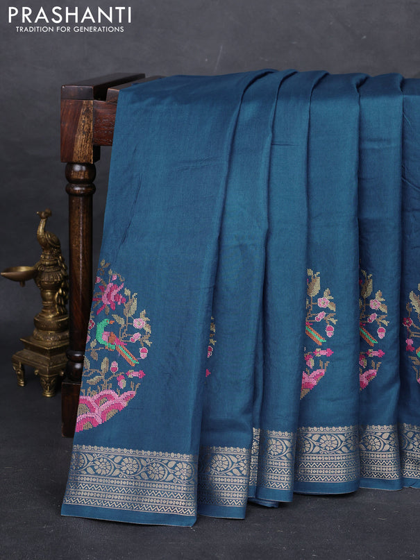 Blue Semi Tussar Saree - Embroidery