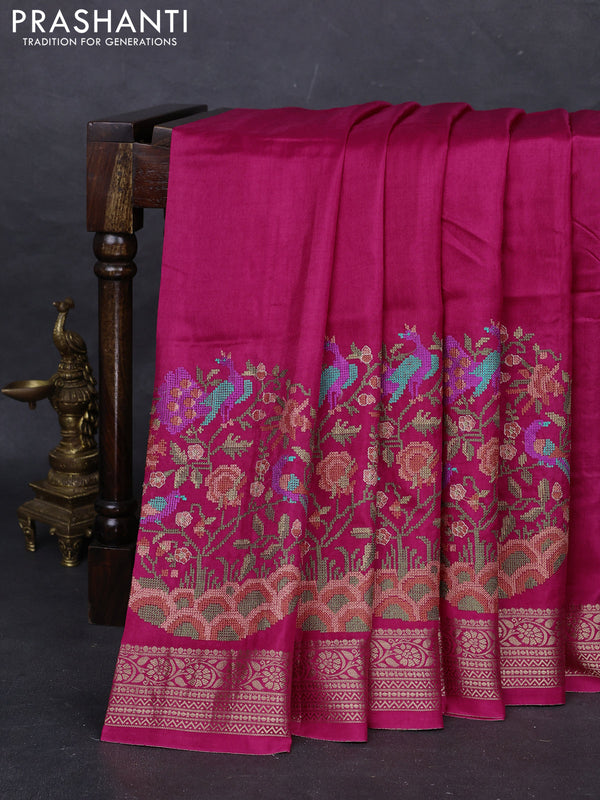Pink Semi Tussar Saree - Embroidery