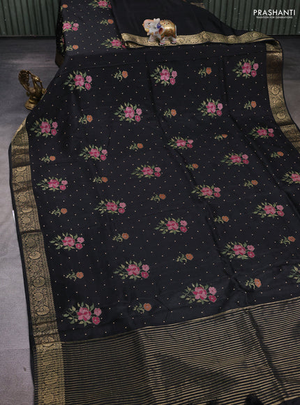 Black Semi Tussar Saree - Embroidery